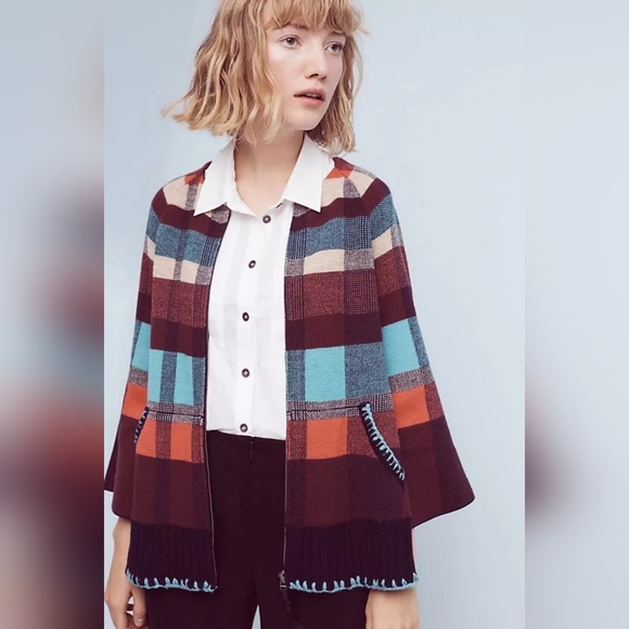 HWR Monogram for Anthropologie plaid zip cardigan - Picture 1 of 11